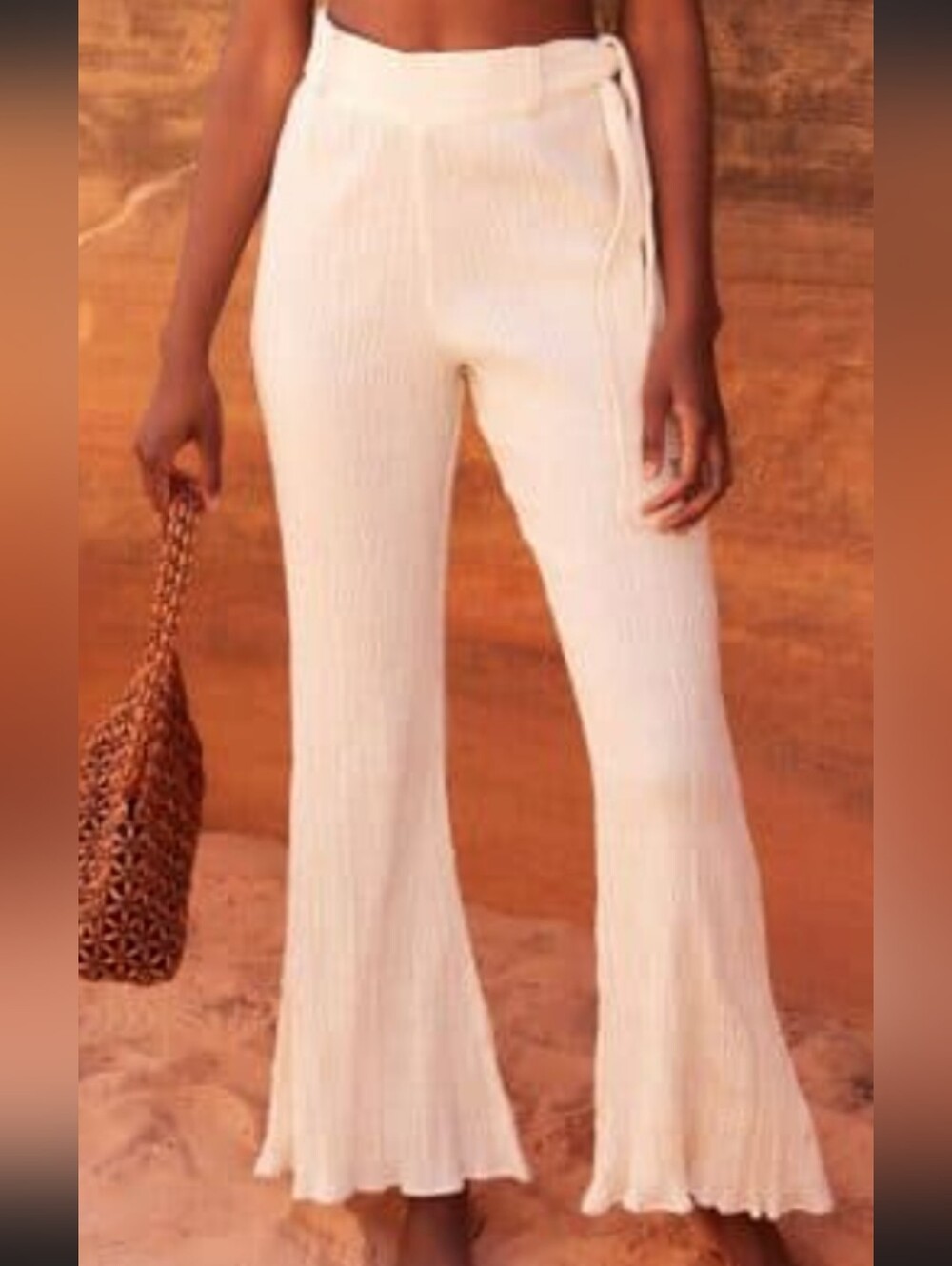 SAVANNAH MORROW THE LABEL Eve cream crinkled gauze wide-leg pants Organic Cotton